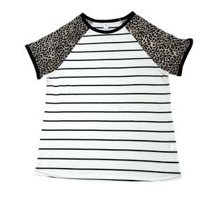 Striped Black White Top Leopard Print Sleeves Size 2XL Sunshine And Rodeos Boho